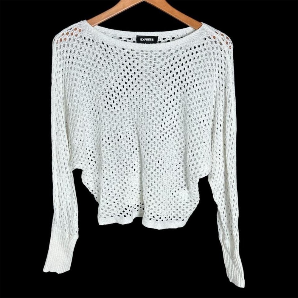 Express‎ White Crochet Open Knit Sweater Womens Small Beachy Boho Layering - Picture 2 of 10
